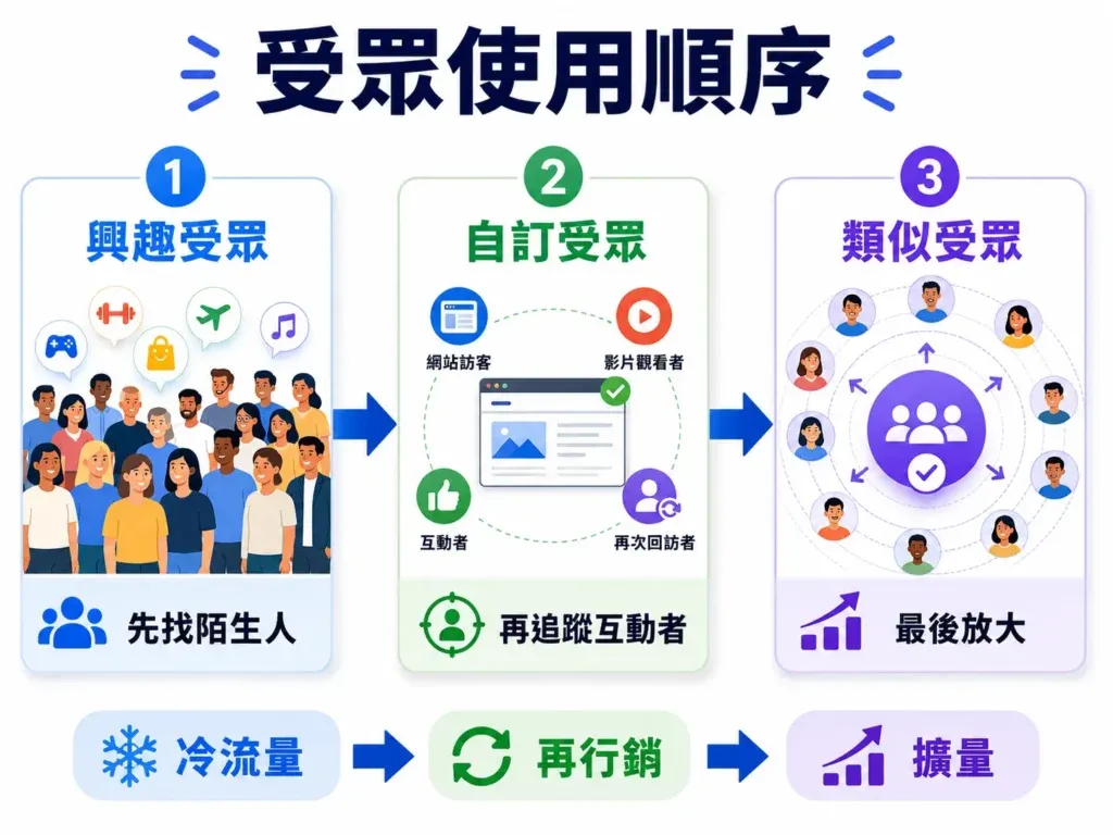 興趣→自訂→類似的受眾使用順序圖
